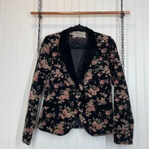 Pink Martini Floral Blazer Single Breasted One Button Career Workwear Size XS S